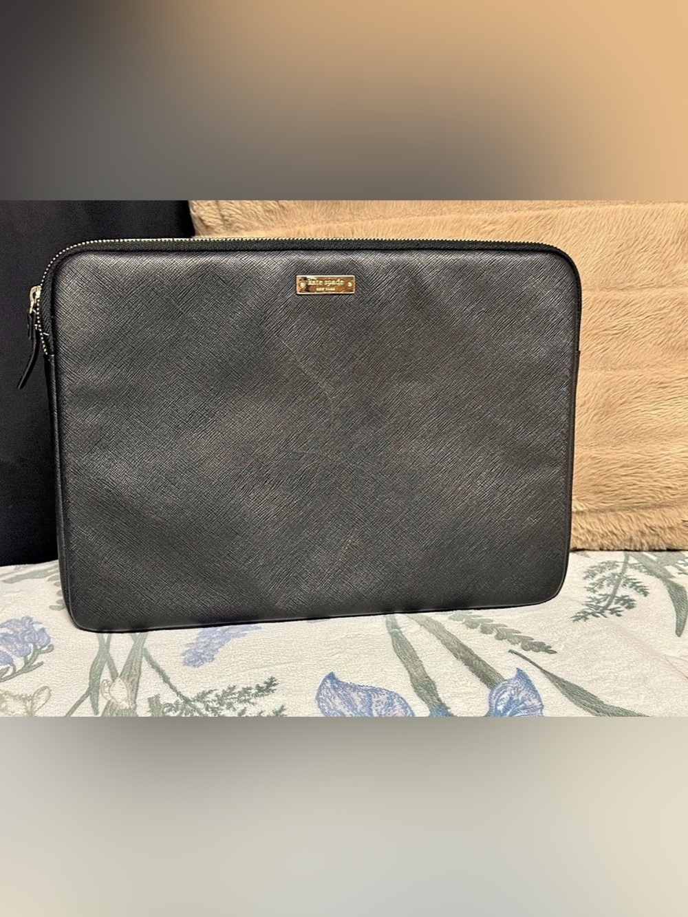 Kate Spade Black Saffiano Leather 13" Laptop Sleeve Pink Interior